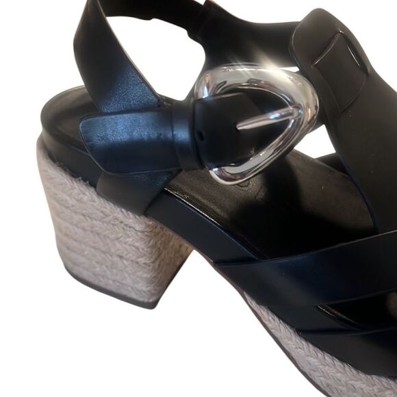 Aerosoles Chatham Black Leather Woven Block Heel Platform Sandals Size 8 - Picture 5 of 13